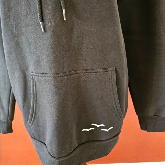 Black Pullover Sweater with Hood and Ribbed Cuffs - Picture 3 of 9